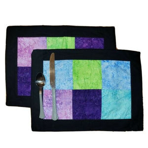 Cloth Handmade Placemats 2 Sided Qulited Squares Color Block Modern Art Set of 2